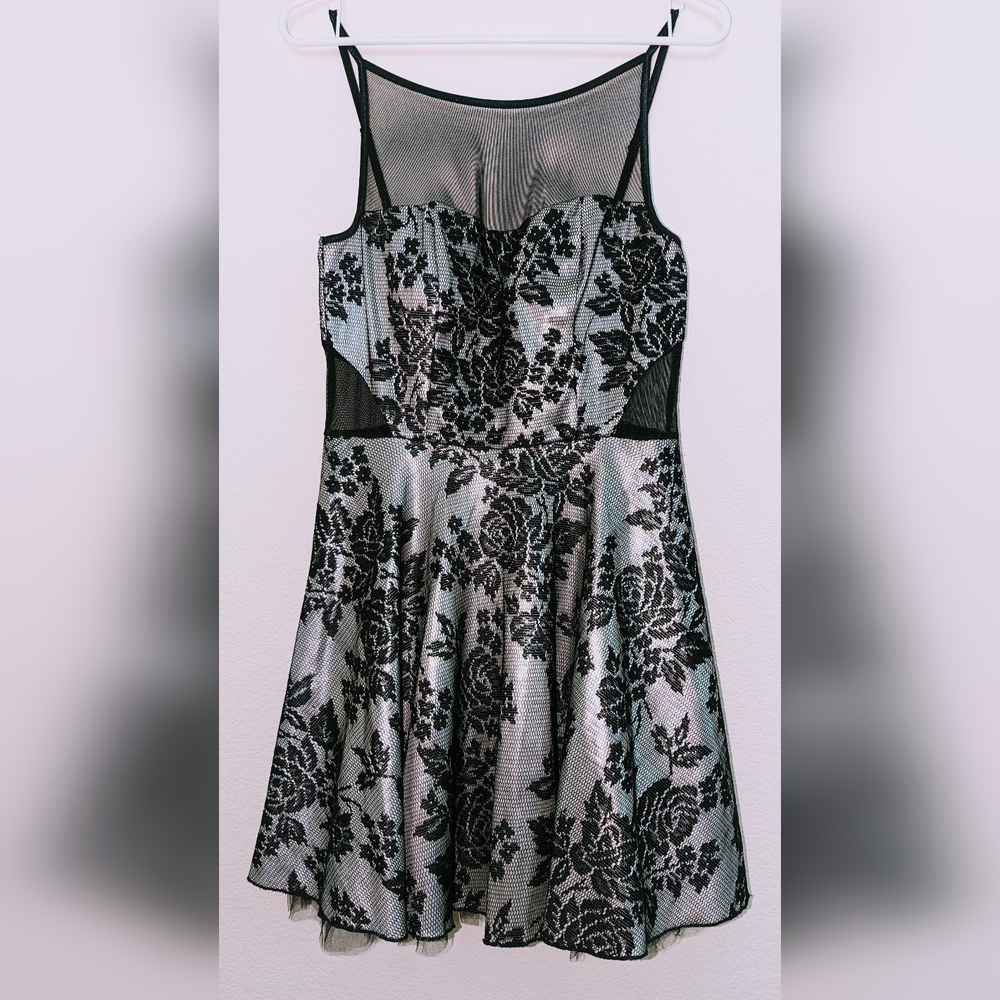Silver and Black Mesh Mini Dress